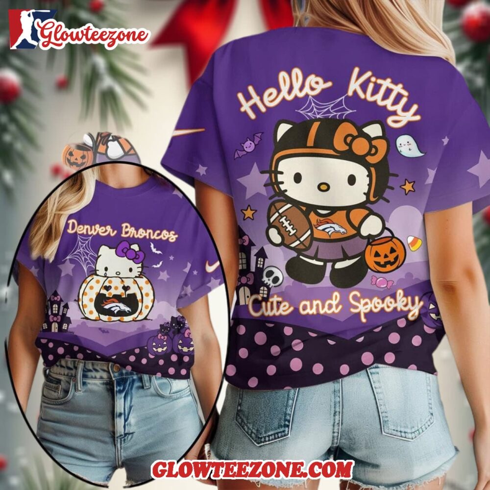 Denver Broncos Nfl Hello Kitty Cute And Spooky Halloween 2025 Unisex 3d Shirt