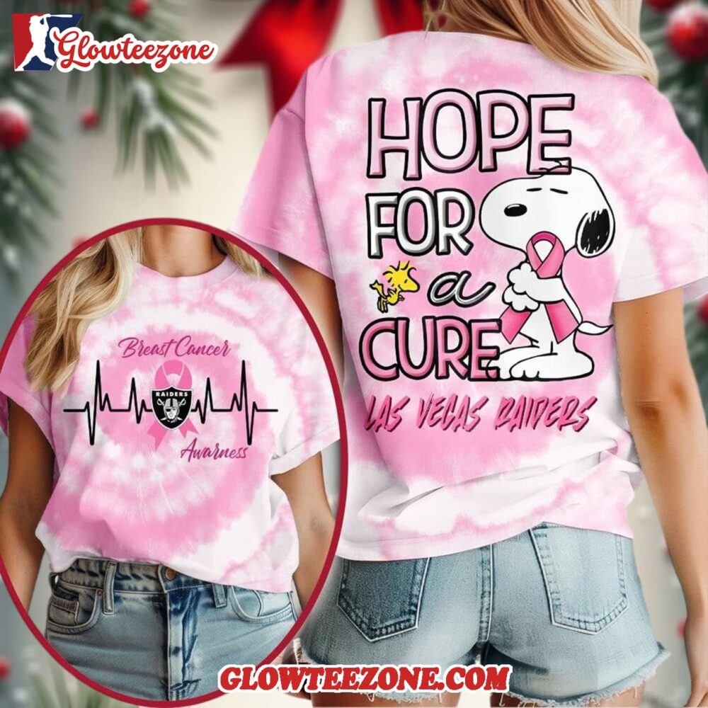 Las Vegas Raiders 2025 Nfl Breast Cancer Awareness Snoopy Hope For A Cure All Over Print Shirt
