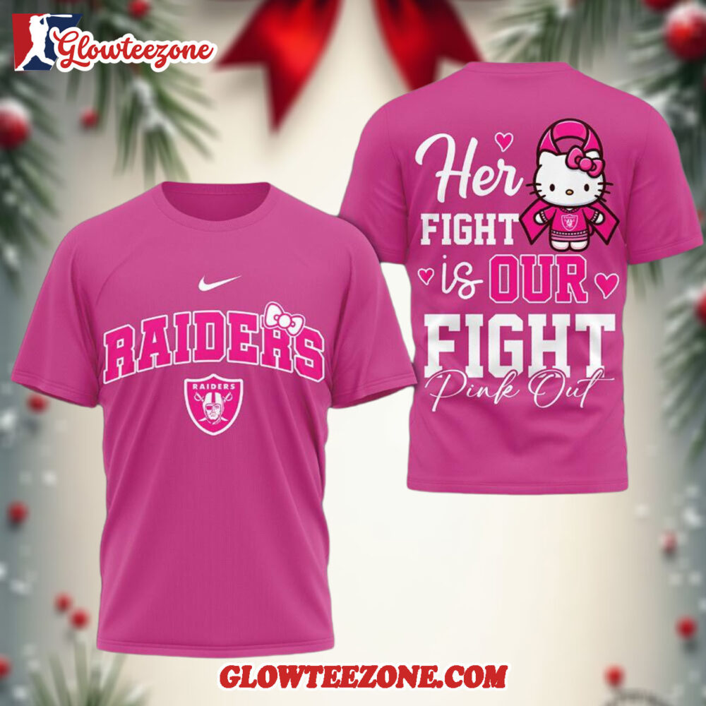 Las Vegas Raiders Nfl Her Fight Is Our Fight X Hello Kitty 3d Shirt