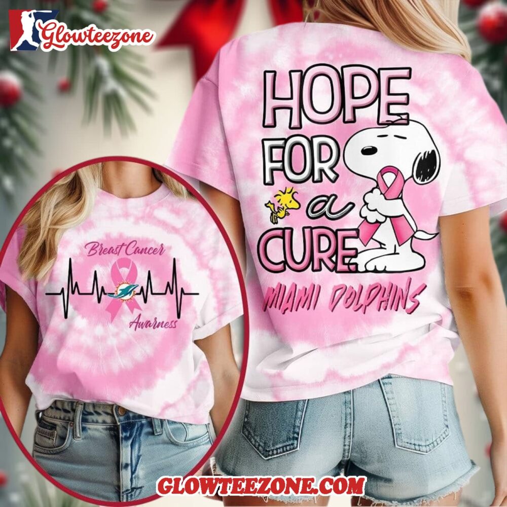 Miami Dolphins 2025 Nfl Breast Cancer Awareness Snoopy Hope For A Cure All Over Print Shirt