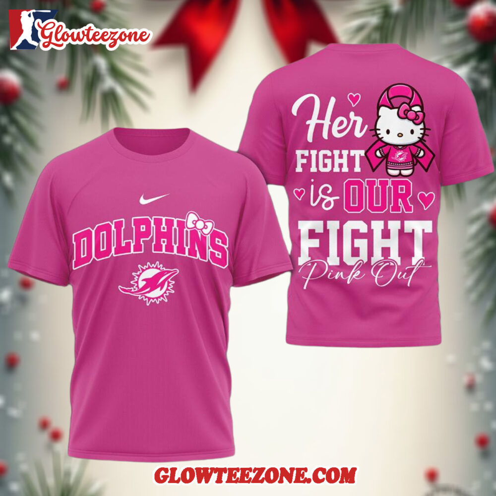 Miami Dolphins Nfl Her Fight Is Our Fight X Hello Kitty 3d Shirt